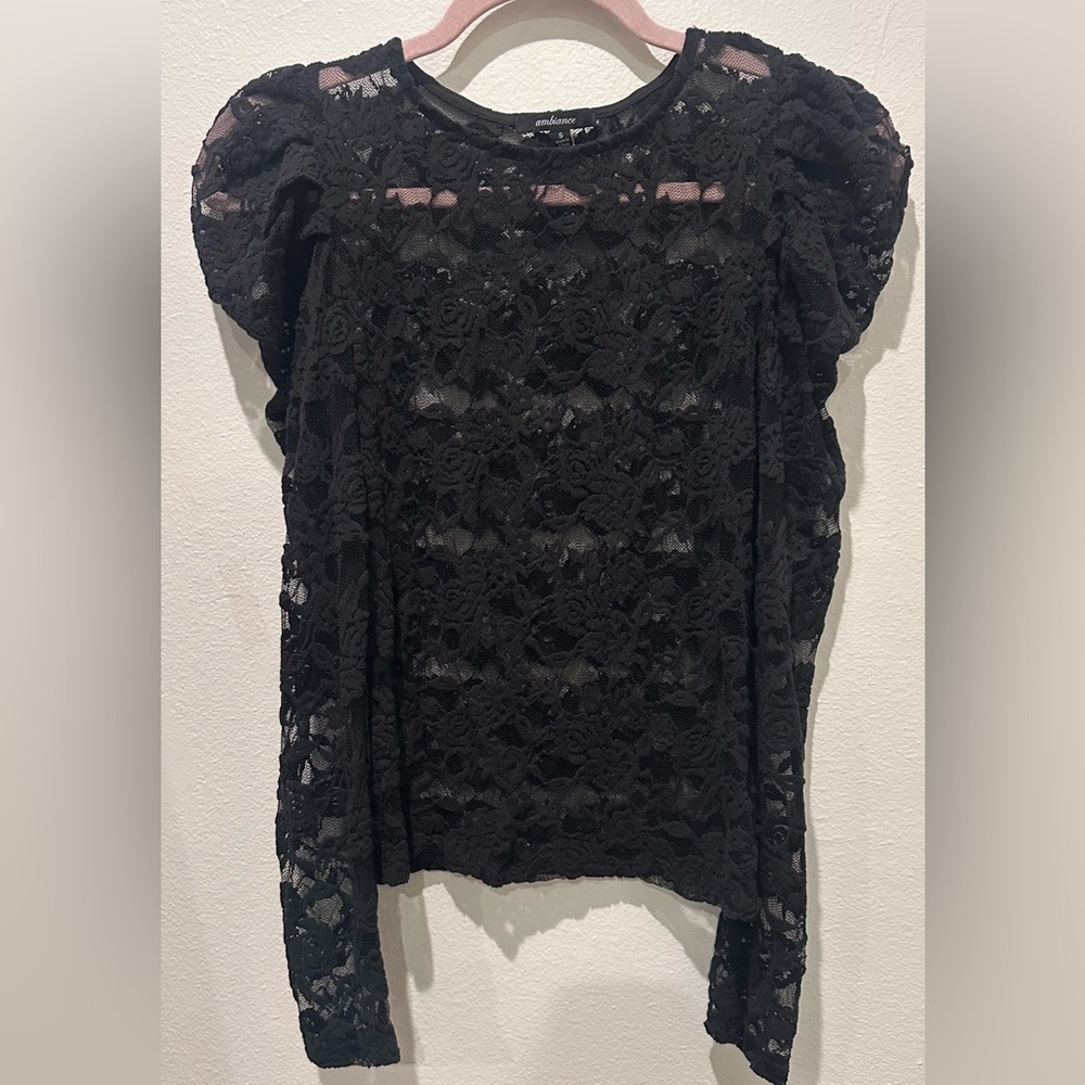 Ambiance Elegant Black Lace Blouse